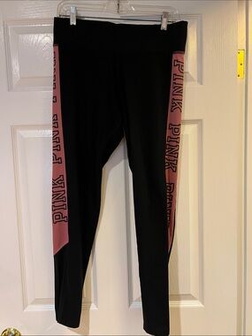 PINK Victoria's Secret Black Leggings with PINK Side Panels and Logo